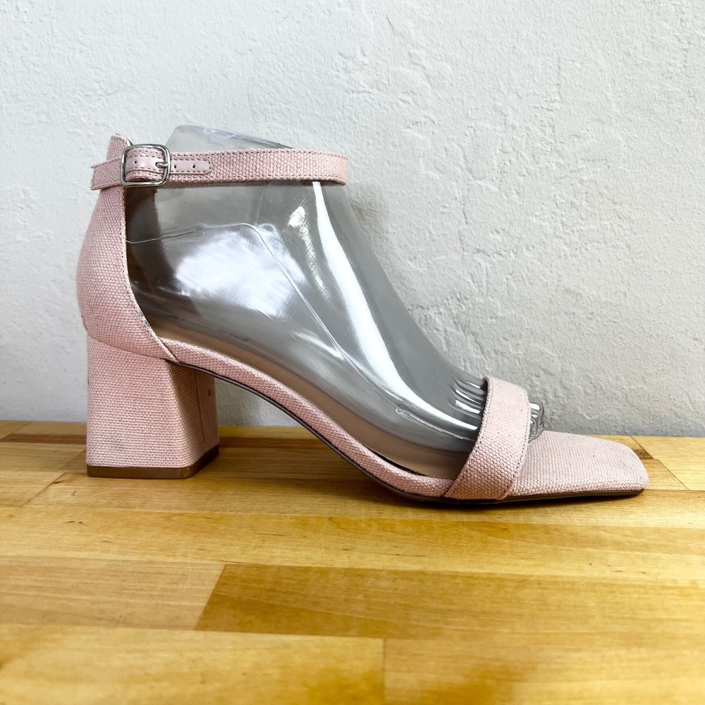 Abound Pink Ankle Strap Block Heel Sandals Square Toe Woven Fabric‎ Size 9.5